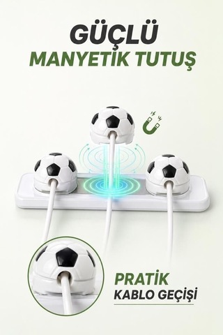 Premium Yönetimi Tutucu Beyag Futbol Topu Figürlü Manyetik Kablo Düzenleyici Ch01 Beyaz