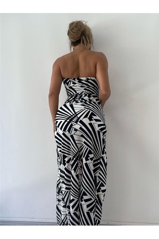 Pink Life Beyaz Geometrik Desenli Flog Baskılı Astarlı Maxi Elbise-Beyaz
