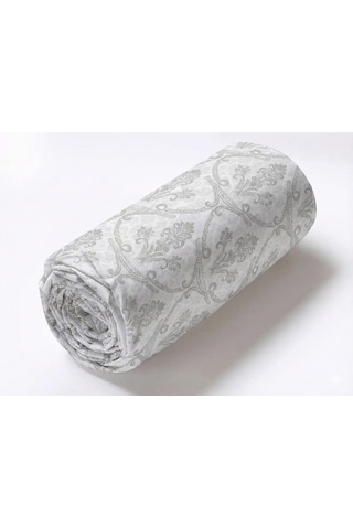 Maki Home %100 Pamuklu Çiçek Desenli 160x200+2 50x70 Çift Kişilik Lastikli Çarşaf Ve Yastık Kılıfı Beyaz - Gri