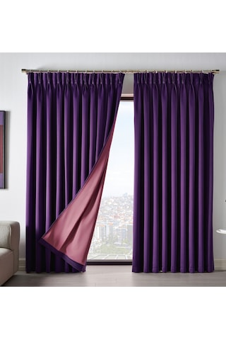 Dauble Blackut Karartma Perde Tek Kanat 1x2 Amerikan Pileli Fon Perde Mor
