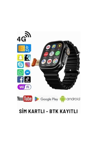 Sonreirr Watch 8 Ultra 4g Lite Sim Kartlı Android Akıllı Saat (Distribütör Garantili) Siyah