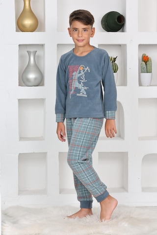 Yeni Sezon Sonbahar/kış Erkek Çocuk Basketball Desenli Polar Pijama Takımı 4530-petrol Mavisi Petrol Mavi
