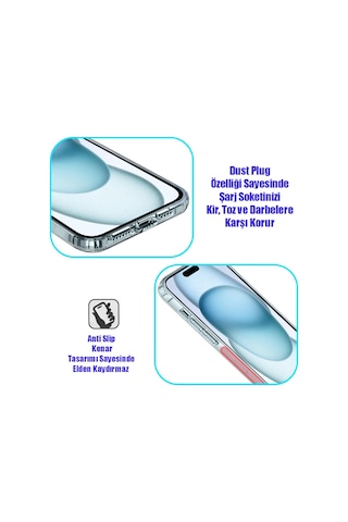 İphone 14 Pro Max Şeffaf Kılıf Kamera Korumalı Şarj Soket Tıpalı