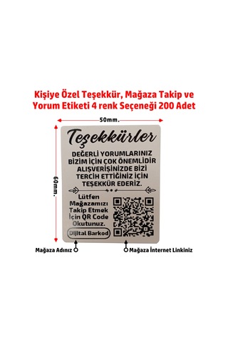 Kişiye Özel Teşekkür Kart Etiketi, Mağaza Takip, Yorum 6x5 200 A