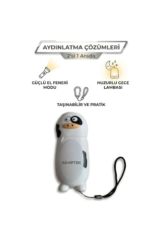 Kamptek Minimal Figürlü Hem El Feneri Hem Gece Lambası Kamp Işığı Gece Lambası Sevimli Figürler Pilli Lamba 11 6 Cm Askı İpli Beyaz