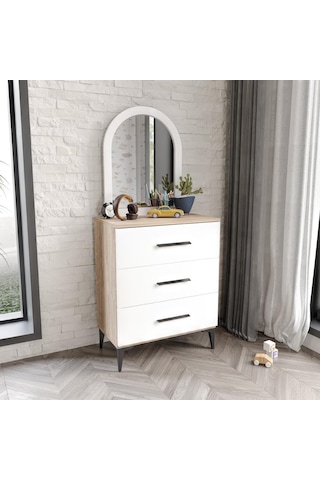 Ildır 3 Çekmeceli Şifonyer Aynalı Tamamı Mdf Flora Beyaz