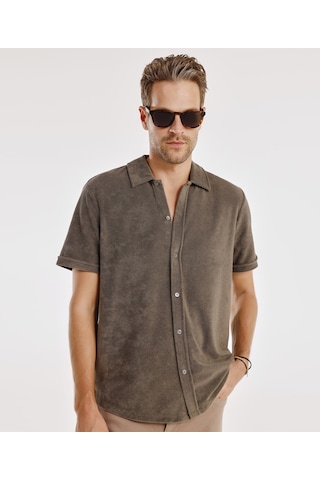 Yargıcı Kısa Kol Düğmeli T-shirt 25yets9002x 007 Haki