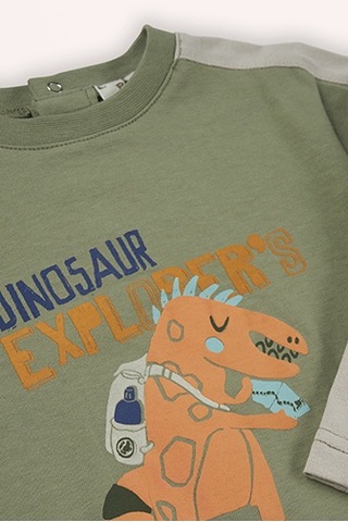 Panço Erkek Çocuk Baskılı Uzun Kollu T-shirt Bej Haki