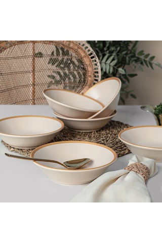 Keramika Mat Krem Gold File Hitit Yemek Tabağı 18 Cm 6 Adet - 950