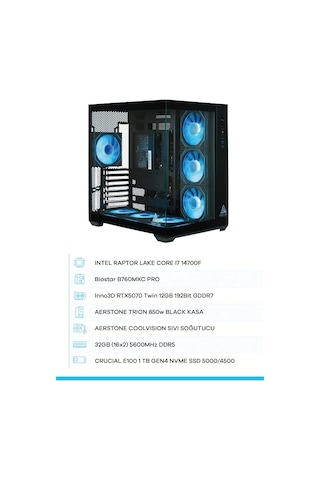 Aerstone Trıon i7-14700F 32 GB 1 TB SSD RTX5070 Masaüstü Oyuncu Bilgisayar