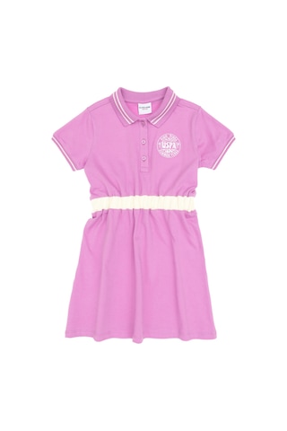 U.S. Polo Assn. Kız Çocuk Fuşya Polo Yaka Kısa Kol A-Form Örme Elbise 50306260-VR023