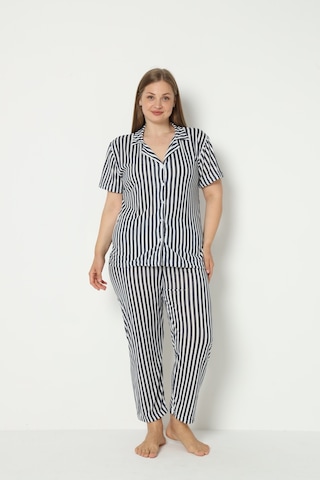 Fames Pijama Yazlik Düğmeli Büyük Beden Ev Giyim Lacivert