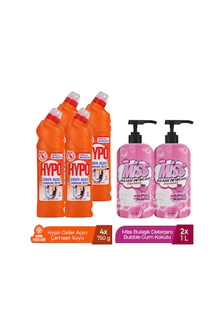 Hypo Gider Açıcı Çamaşır Suyu Çam Tazeliği 750 Gr X 4 + Miss Bulaşık Deterjanı Bubble 1 L X2 6'lı Set