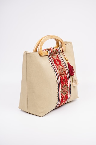 Fabric Craft Bag El Çantası Kahverengi Duck Kumaş Ahşap Saplı Kahverengi - Sütlü Kahverengi
