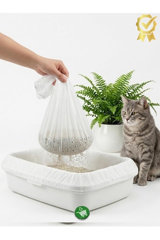 3'lü Elekli Kedi Kumu Filtresi Poşeti 80x120 Cm Jumbo Boy , Lastikli Ve Yırtılmaz Kedi Tuvaleti Temizleme Filesi, Açık Ve Kapalı Kedi Tuvaletleri İle Uyumlu Pratik Elek