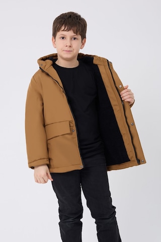 Erkek Çocuk Taba Içi Kürklü Su Ve Rüzgar Geçirmez Kapüşonlu 3 Cep Kışlık Mont & Kaban & Parka Taba