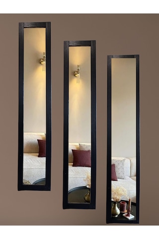 Siyah Ahşap Çerçeve Dekor Ayna 3lu Duvar Dekor Aynalar Siyah