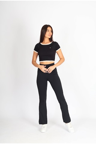 Soft&Basic Regular Fit Crop Basic Kadın T-shirt Siyah