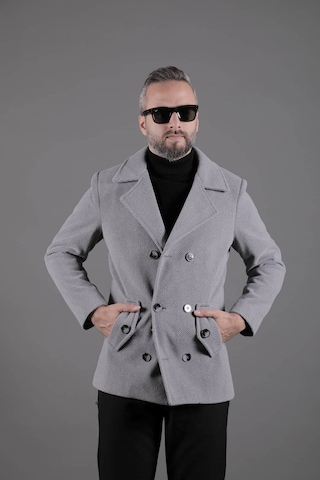 Ohepmoda Desenli Kruvaze Erkek Kaşe Kaban Koyu Gri
