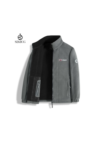 Erkek Sonbahar Ve Kış Sıcak Polar Ceket Koyu Gri