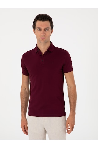 Bordo Slim Fit Polo Yaka Pamuklu Basic T-shirt Kirmizi