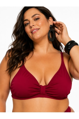 Büyük Beden Luplu Toparlayıcı Sabit Pedli Ayarlanabilir Askılı Kadın Bikini Üstü Kırmızı