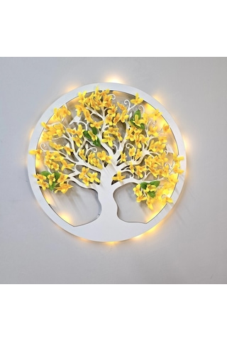 Led Işıklı Ve Sarı Sakura Hayat Ağacı Tablo 40cm - Beyaz