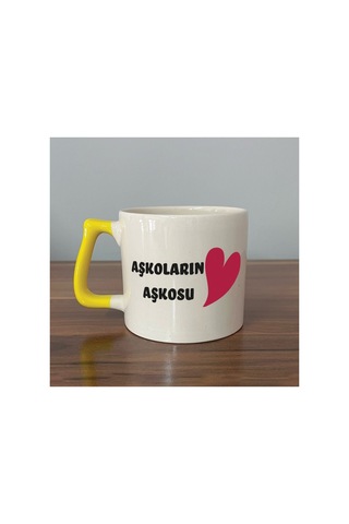 Kocam Da Kocam Baskılı Siyah Kulplu Prime Kupa - Sevgililer Günü Hediyesi Bardak Fincan Mug Prime Kupa - Sarı Kulp