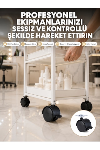 Zemin Korumalı Kilitli Ayak Tekerlek Seti 6 Cm - Lisinya Beyaz