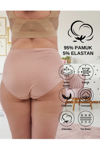 Alya Underwear Kadın Büyük Beden Külot Battal Full Brief, Yüksek Bel 5xl, 6xl, 7xl 5 Farklı Renk 1 Pakette Ten P07