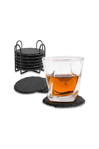 Xurunkeji Taş Bardak Altlığı 10cm Yuvarlak Cam Bardak Altlığı Pratik Standlı İçecekler, Kupalar, Barlar, Bardaklar İçin Uygun Siyah