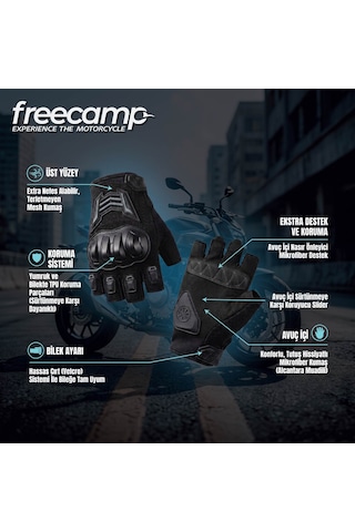 Freecamp Power Yarım Parmak Motosiklet Eldiveni-siyah-gri
