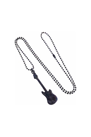 Mat Siyah Renk Erkek Gitar Kolye Altın
