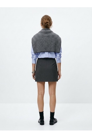 LTB Slim Fit Yırtmaçlı Mini Gri Etek