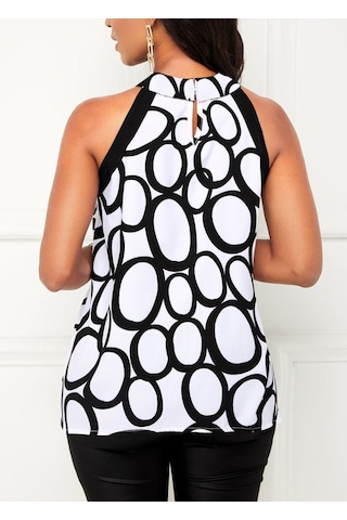 Munn Collection Kadın Reglan Kol Daire Yaka Desenli Asimetrik Süprem Bluz Desenli