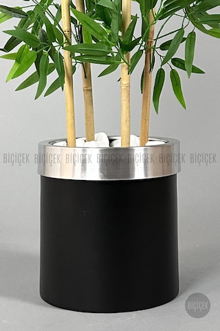 Yapay Bambu Ağacı 140cm Siyah Gümüş Metal Saksıda Siyah-silver