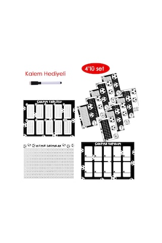 4'lü Çarpım Tablosu Seti - Kalem Hediyeli Taraftar Siyah Beyaz