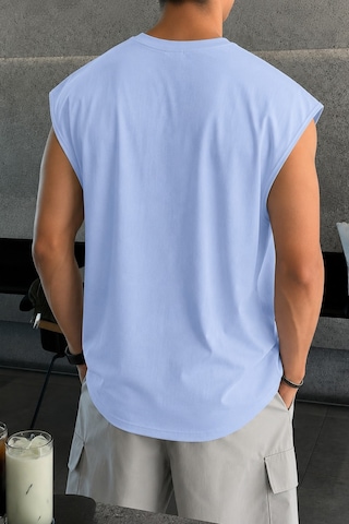Tarz Cool Erkek Oversize Kolsuz Tişört %100 Pamuk Süprem Basic Bisiklet Yaka Mavi