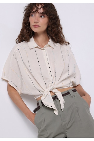Colin's Colins Regular Fit Shirt Neck Nakışlı Kadın Ekru Kısa Kol Gömlek Cl1074253 Q1.v1 Ecr Ekru