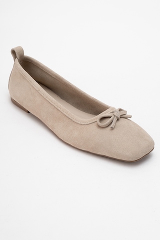 Luvishoes Luvi Shoes Sosa Bej Süet Hakiki Deri Küt Burunlu Fiyonklu Kadın Babet Ayakkabı Bej Süet