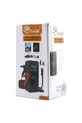 Yage Ka-841 Akü Takviyeli Kompresörlü Hava Pompası 12v 4ın1 Fener Powerbank Dijital Ekran