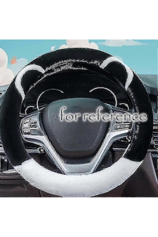 Kadınlar İçin Siyah Beyaz Kedi Kulaklı Direksiyon Simidi Kılıfı - Sıcak Kış Peluş Koruyucu