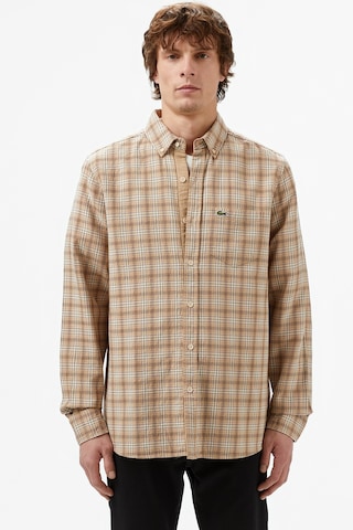Lacoste Men's Regular Fit Button-down Collar Plaid Shirt Brown Erkek Düğmeli Yaka Ekose Gömlek Kahverengi