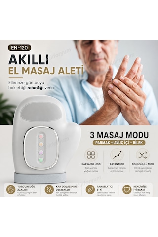 En-120 Akıllı El Masaj Aleti Isıtmalı Hava Basınçlı 3 Modlu, 5 Kademeli, 2000mah Şarjlı El Ve Bilek Masaj Cihazı Gri