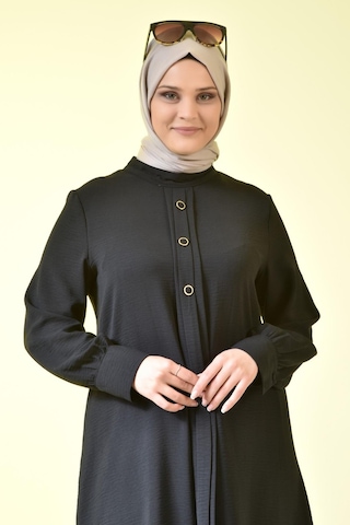 Ferace Kadin Buyuk Beden Tesettur Tunik Düğmeli Ayrobin Kumaş 001