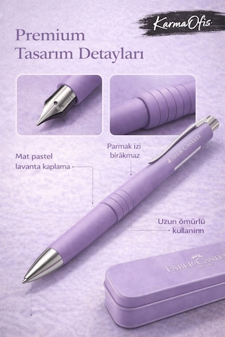 Faber-castell Poly Mat Yazım Seti Mor Lavanta Dolma Kalem & Xb Tükenmez Kalem + Metal Kutu Diğer