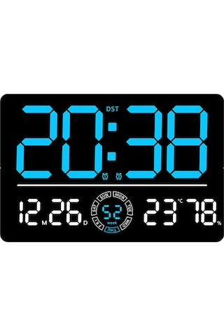 6667 Led Dijital Duvar Saati Oturma Odası Modern Minimalist Elektronik Saat Sıcaklık/nem Göstergeli - Mavi Mavi