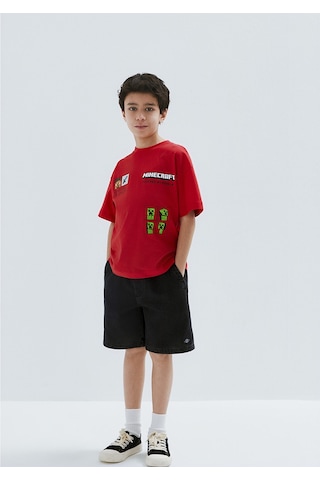 Mavi - Minecraft Baskılı Kırmızı Tişört 6610478-70478