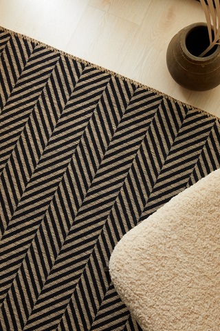 Ocean Home Textile Siyah Renk Balıksırtı Jüt Halı Kilim 120 X 180 Cm