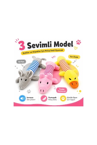Sogud Peluş Fare Kedi Köpek Oyuncağı - 25 X 10 X 4 Cm - Gri Mavi